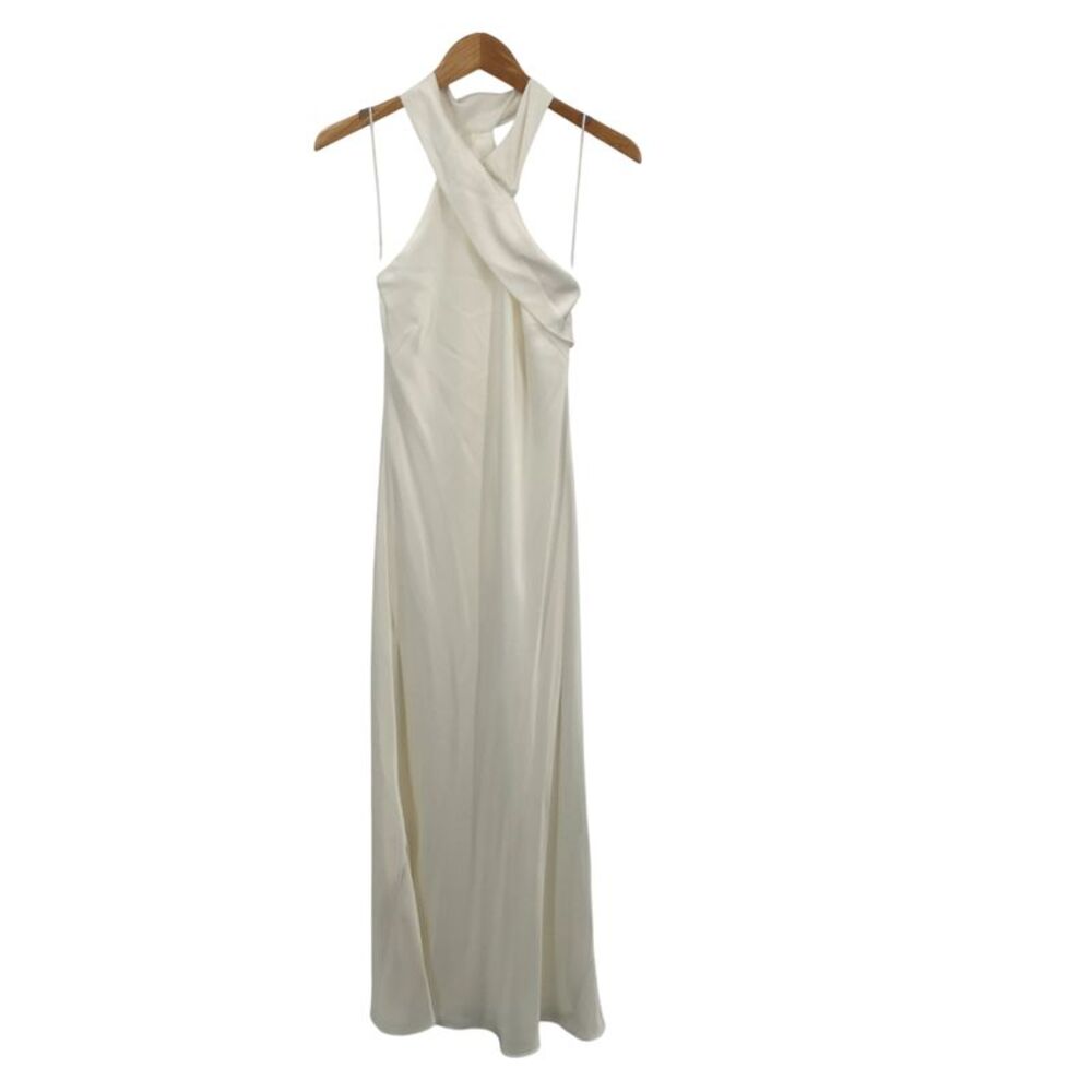 Galvan London Halter Bias Cut Satin Cropped Pandora Gown Dress Black 6